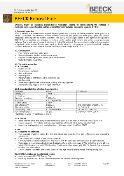 Renosil Fine - Technical Data Sheet