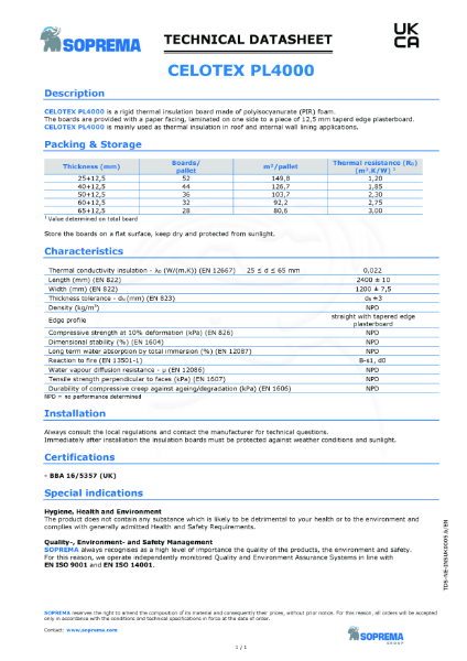 Celotex PL4000 TDS