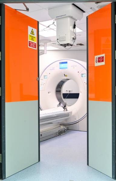 Colourful, Practical Door Protection for Radiology Department.