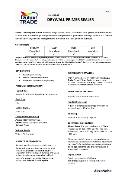 Drywall Primer Sealer Technical Data Sheet