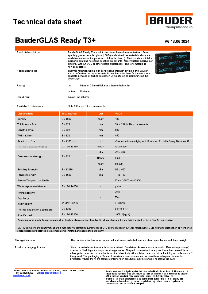BauderGLAS Ready T3+ - Technical Data Sheet