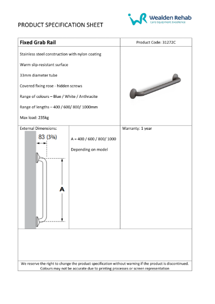 Grab Rail - Product Specification Sheet