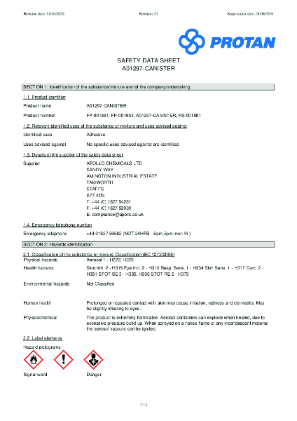 Protan (UK) Ltd Bonding Adhesive Safety Data Sheet (G membrane) - Spray Applied