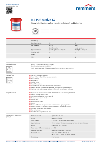 Technical Data Sheet - MB PUReactive TX