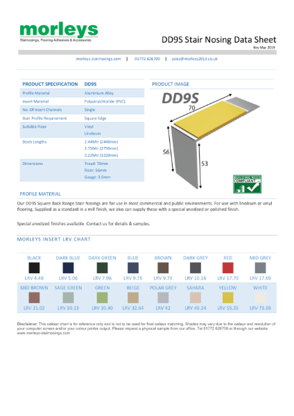 DD9S 90° Square Single Channel Rampback Stair Nosing / Stair Edging