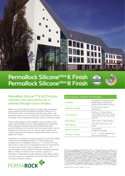 PermaRock Silicone Ultra Through Coloured K & R Textured Renders (self-cleansing nano-quartz, colour-fast renders)