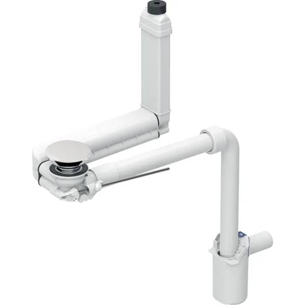 Washbasin drain, space-saving model, slim design, with lever actuation and valve cover, horizontal outlet, for Geberit ONE washbasin, vertical outlet