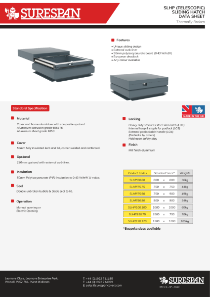 SLHP (Telescopic) Sliding Hatch Data sheet