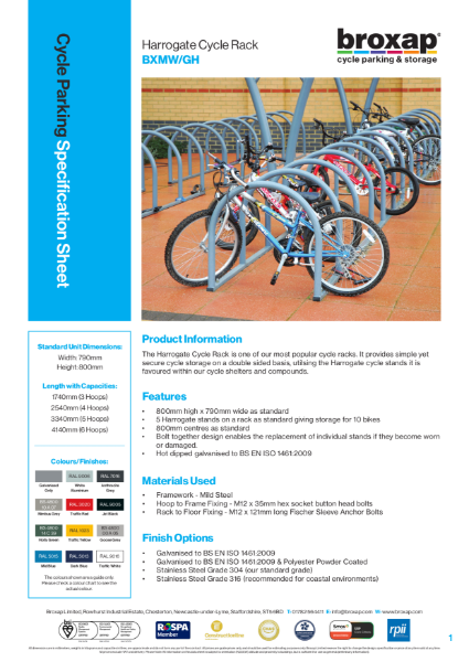 Harrogate Cycle Rack Specification Sheet