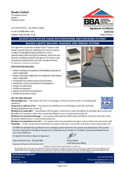 Certificate: LiquiTEC Balcony Systems 14/5152