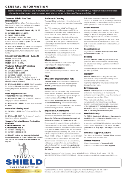 Yeoman Shield General Information Sheet for Products