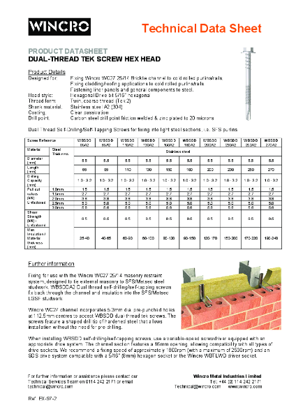 WBSDDA2-Dual-Thread-Tekscrew-Datasheet-(EX-97-2)