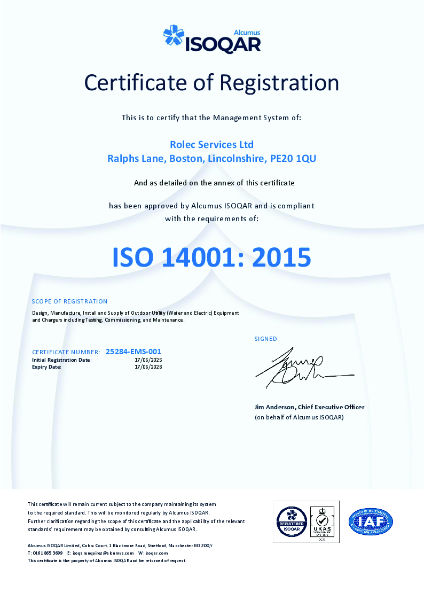 Ralphs Lane - ISO 14001: 2015 Certificate of Registration