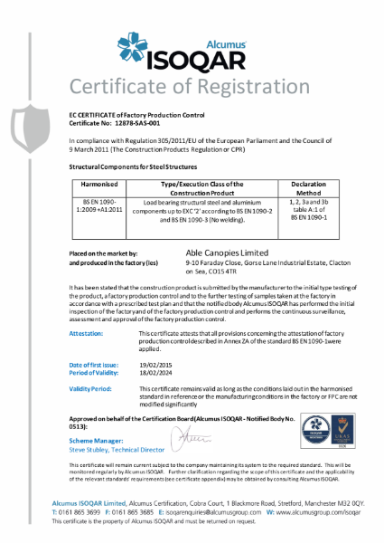 EC CERTIFICATE of Factory Production Control