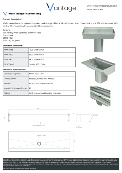 Product Data Sheet - VPWT600