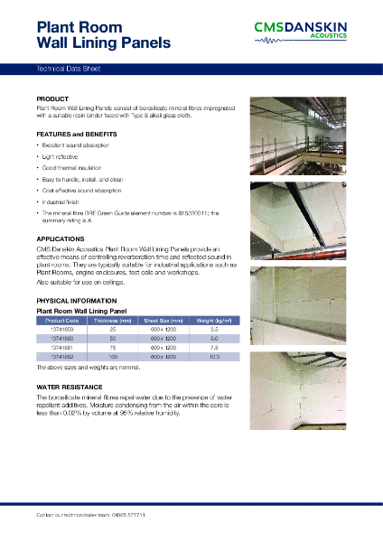 CMSDA Plant Room Wall Lining TDS - issue 16