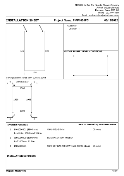 Installation Sheet - Oslo 1000mm