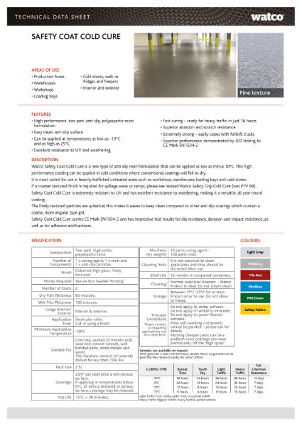 Data Sheet: Safety Coat Cold Cure
