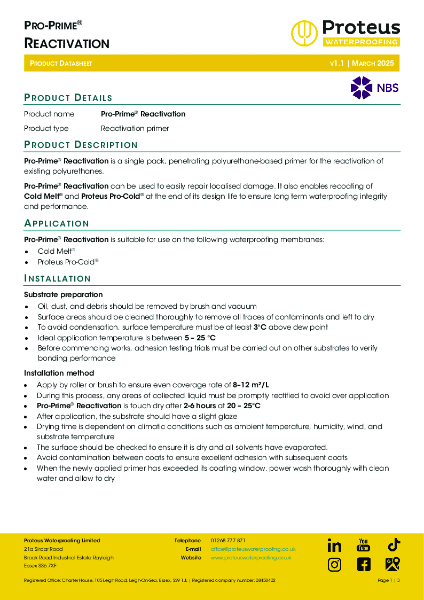 Product Data Sheet - Pro-Prime® Reactivation