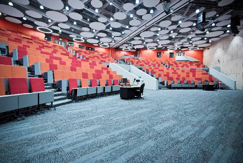 Soundis Absorb-R WoodTec Red Micro Perforated Timber Panels and Solid Laminated Oak Panels at Newcastle University