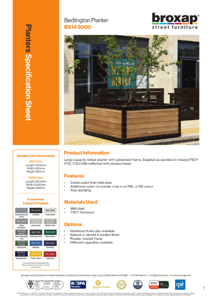 Bedlington Planter Specification Sheet