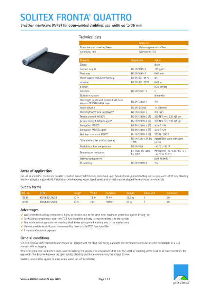 Solitex Fronta Quattro Technical Datasheet