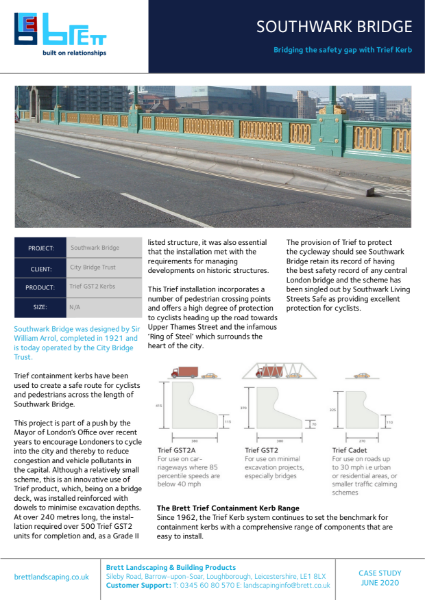 Southwark Bridge cycle route protected by Trief Containment Kerbs