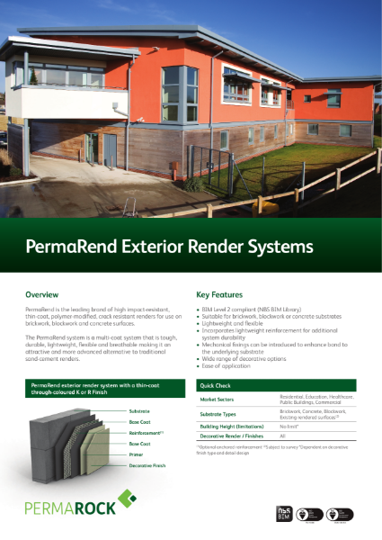 PermaRend High Performance Exterior Render Systems (high impact-resistant,  lightweight, flexible, thin-coat, polymer-modified, crack resistant renders)