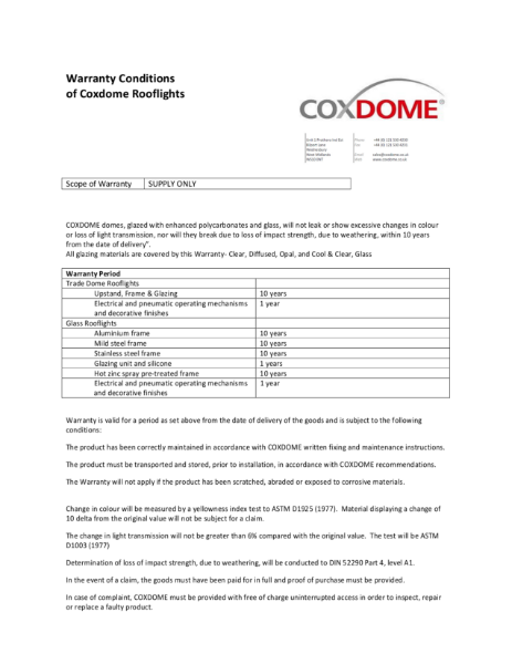 Coxdome Warranty