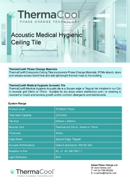 ThermaCool Acoustic Medical Hygiene DataSheet TCPM227 PA24