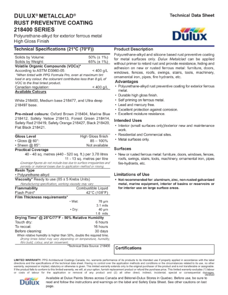 Dulux® Metalclad® Rust Preventative Coating 218400 Series