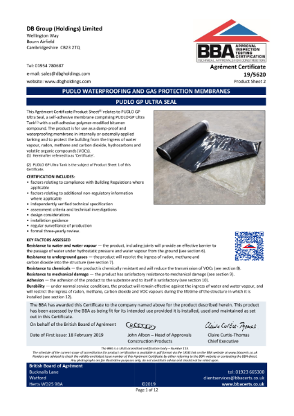 PUDLO GP Ultra Seal BBA Certificate