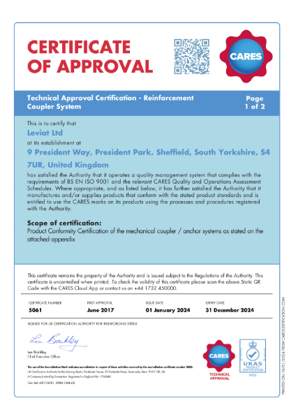 CARES Certificate 5061 Technical Approval TA1-B 5061 KSN Anchors (2024) Issue 2
