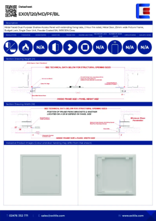 Datasheet - Slimfit Metal Access Panel - Picture Frame - 2 Hour Fire Rated