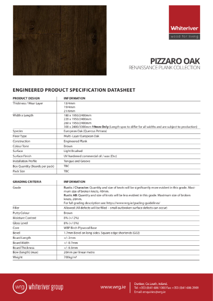 Renaissance Oak Pizzaro Plank Spec Sheet