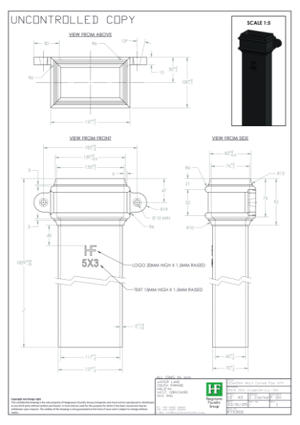 125x70mm Eared Rainwater Pipe Drawing