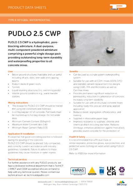 PUDLO 2.5 CWP Technical Datasheet