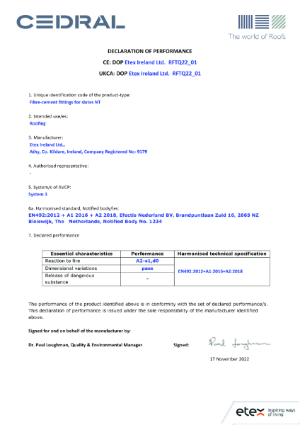 Cedral Ridges Ireland Declaration Of Performance