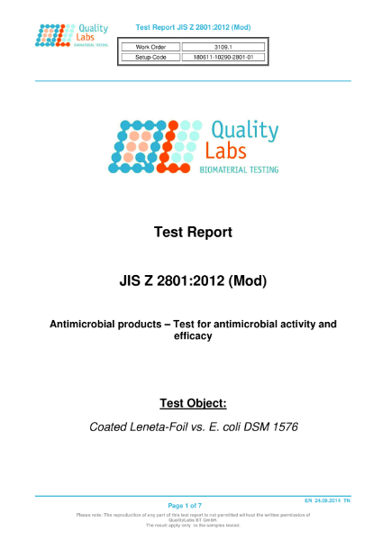 Test Report - Escherichia coli DSM-1576