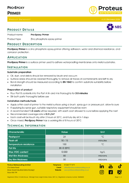 Product Data Sheet - Proteus Pro-Epoxy Primer