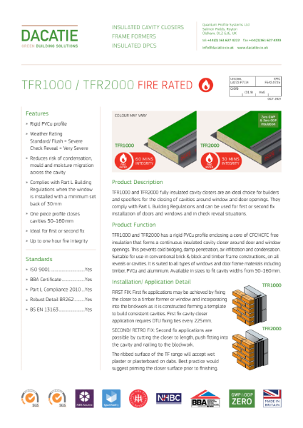 Fire Rated Cavity Closer / Cavity Barrier - 30  minutes fire  Integrity -  (50 to 160mm Cavities) Data Sheet