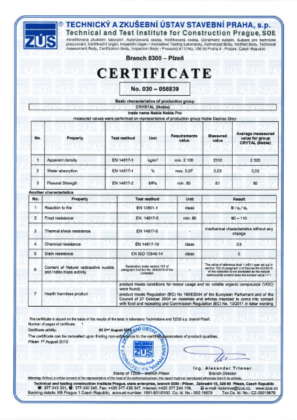 Certificate - Technical and Test Institute for Construction Prague