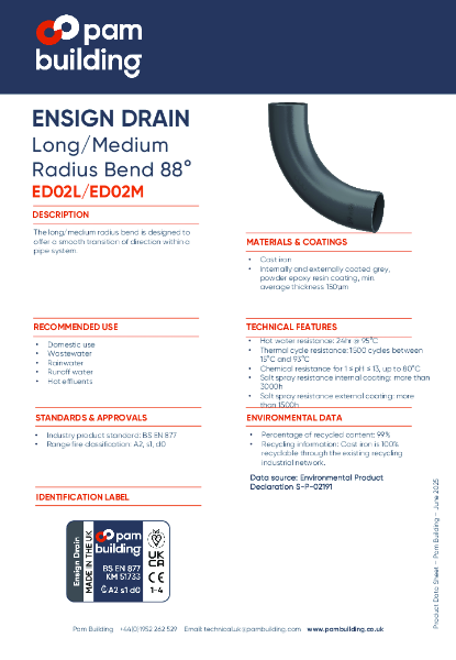 ED02L - 88° Medium Radius & Long Radius Bend