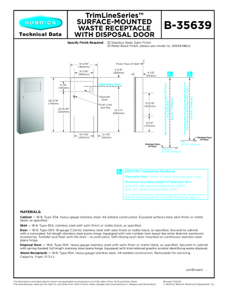 TrimLineSeries™ Surface-Mounted Waste Receptacle with Disposal Door - B-35639