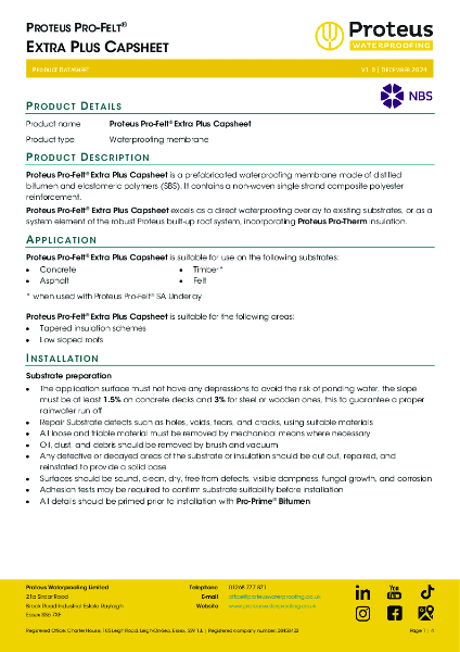 Product Data Sheet - Proteus Pro-Felt® Extra Plus Capsheet