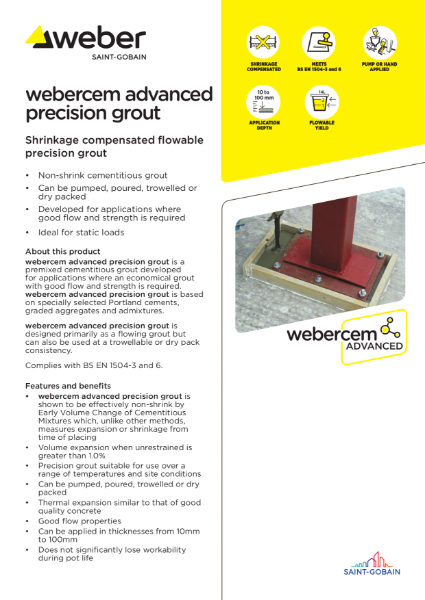 webercem advanced precision grout