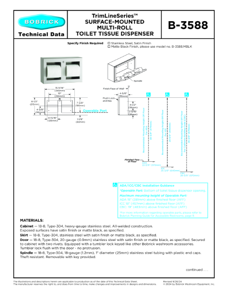 TrimLineSeries™ Surface-Mounted Multi-Roll Toilet Tissue Dispenser - B-3588