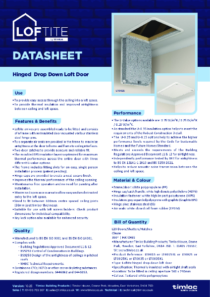 Loftite | Hinged Drop Down Loft Door - Datasheet
