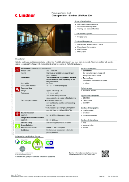 Lindner Life Pure 620 - Data sheet