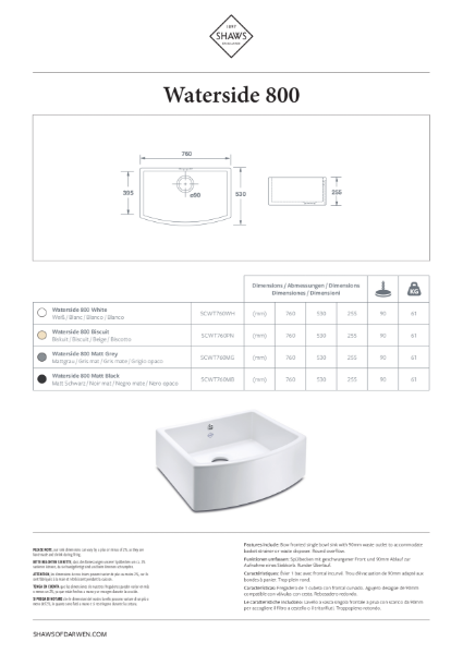 Waterside 800 Kitchen Sink - PDS